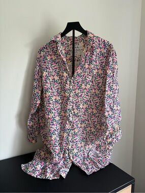 Frank & Eileen 100% Linen Neon Floral Button-Down Dress
